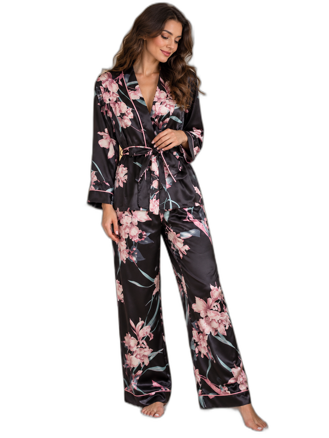 Silk Long Sleeve Nightgown & Trouser Set