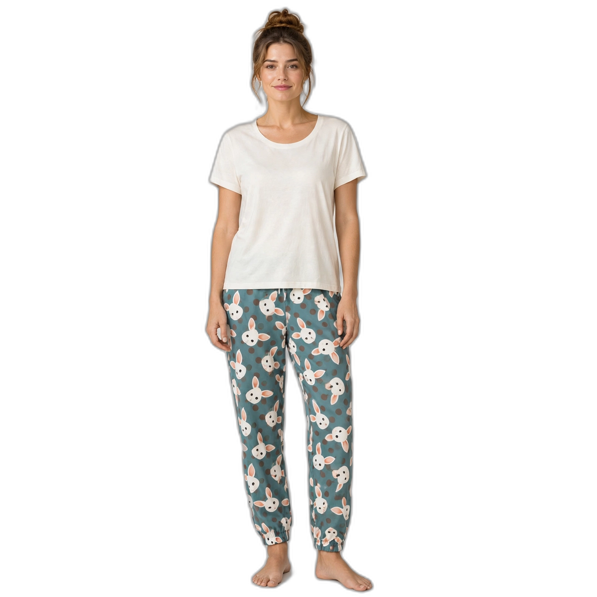 Women's 100% Cotton Rabbit Print Pajama Bottoms