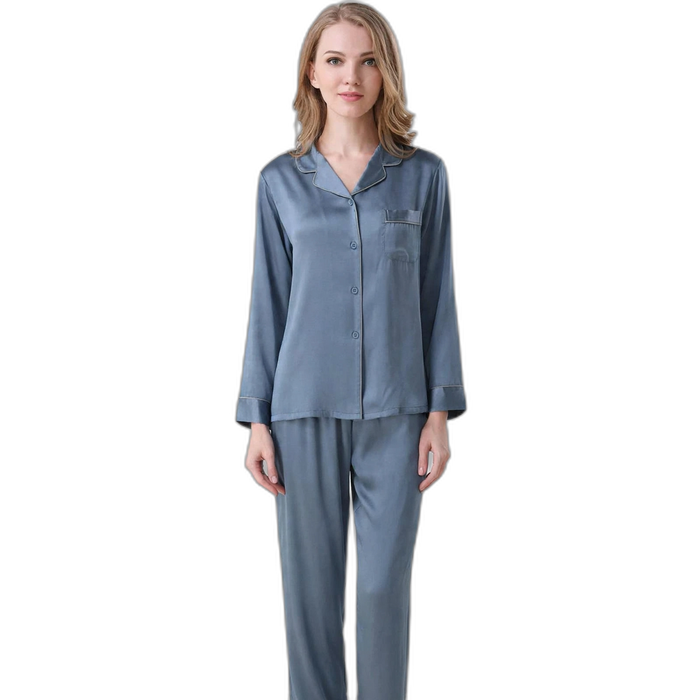 Women's Muted Blue Silk Pajama Set