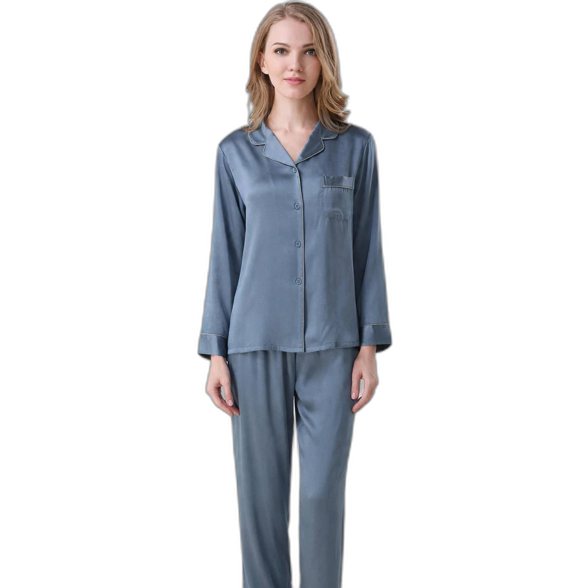 Women's Muted Blue Silk Pajama Set