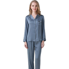 Women's Muted Blue Silk Pajama Set