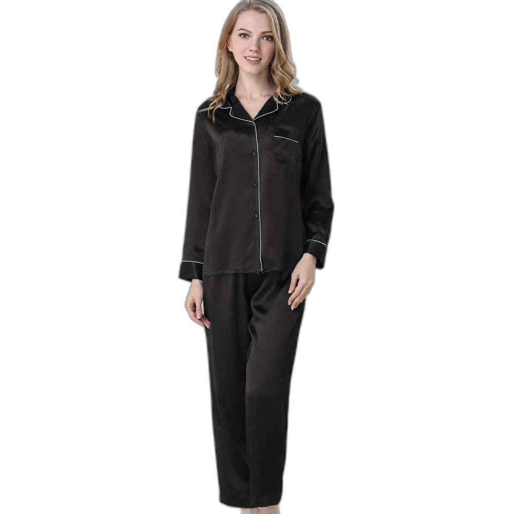 Women's Black Silk Pajama Set