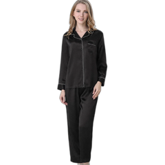 Women's Black Silk Pajama Set
