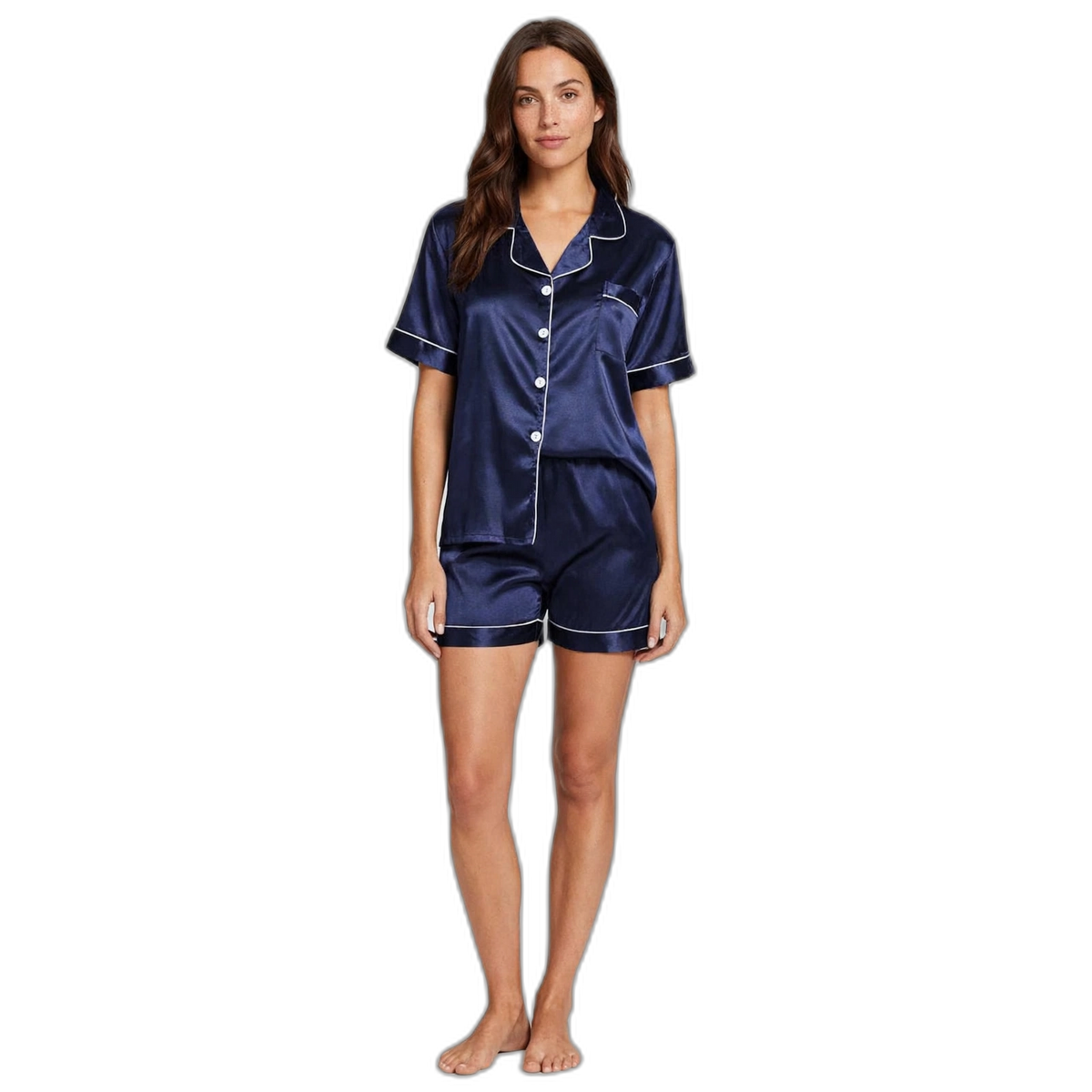 Women’s Navy Blue Silk Shorts Pajama Set