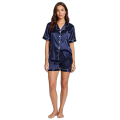 Women’s Navy Blue Silk Shorts Pajama Set