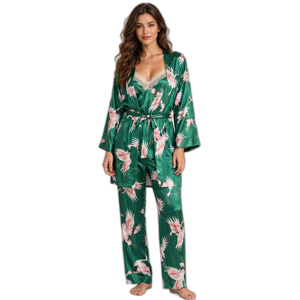Women’s Green Flamingo 3-Piece Pajama Set