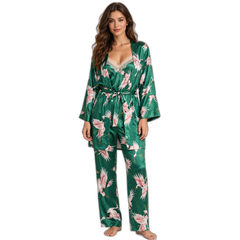 Women’s Green Flamingo 3-Piece Pajama Set
