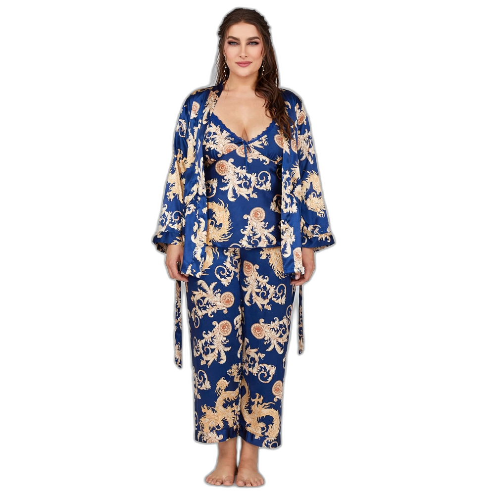 Royal Blue Printed 3-Piece Pajama Set