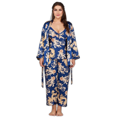 Royal Blue Printed 3-Piece Pajama Set