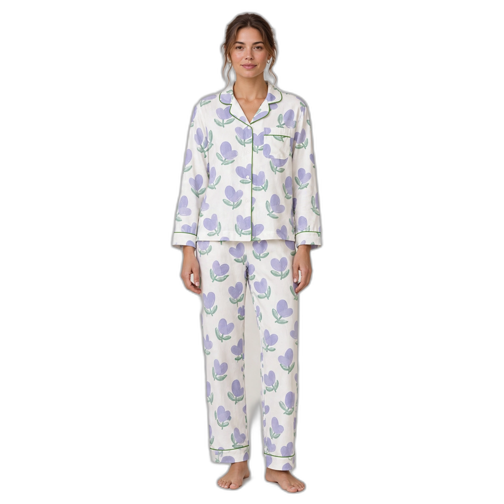 Purple Tulip Printed Pajamas Set