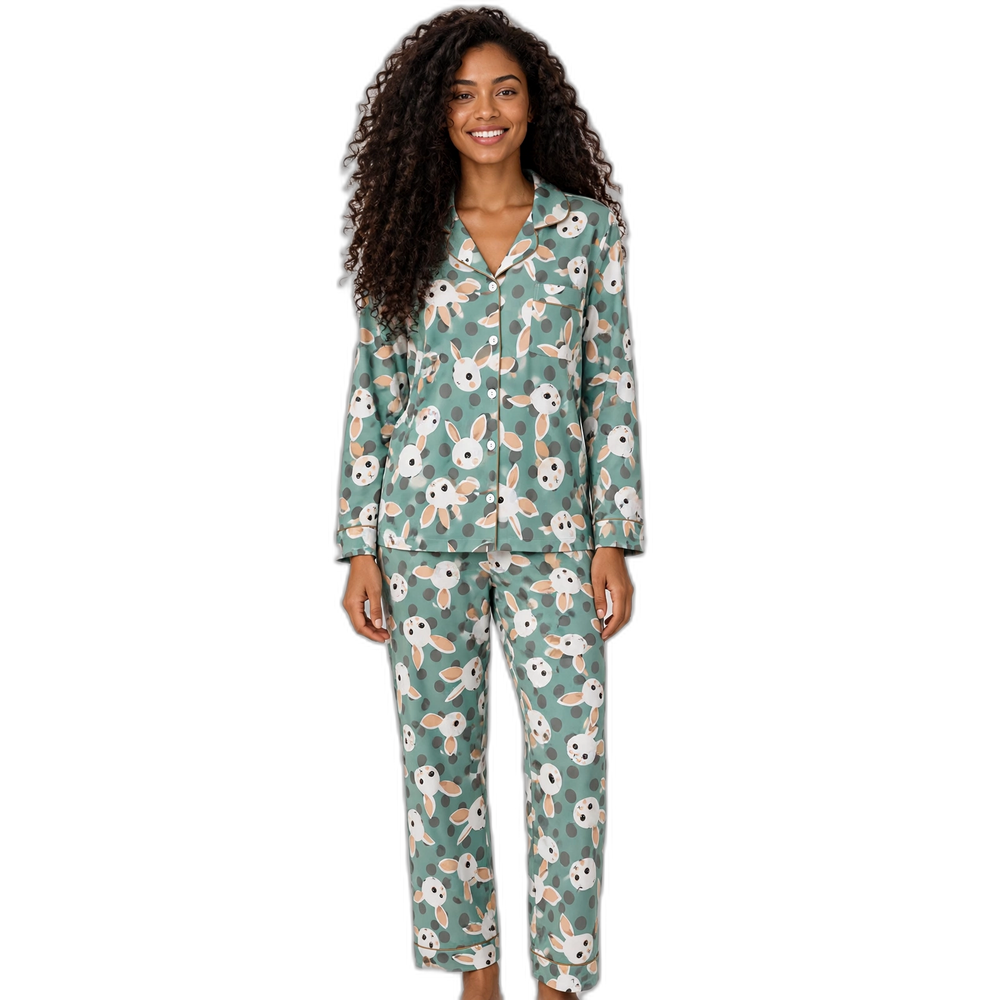 Women's Green Rabbit Print Pajama Set