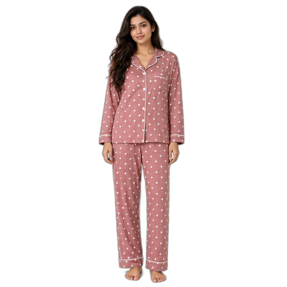 Pink Wave Point Pajama Set