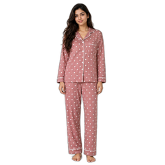Pink Wave Point Pajama Set