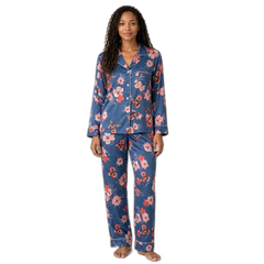 Blue & Pink Floral Silk Pajama Set