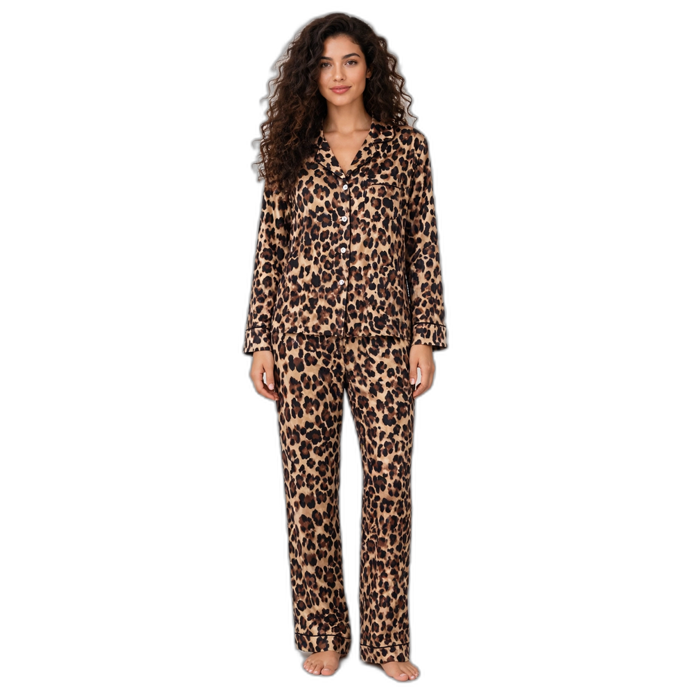 Women's Leopard Print Silk Pajama Set