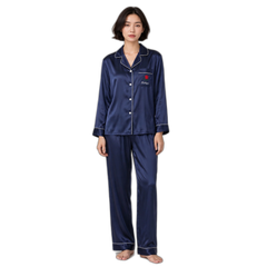 Navy Pocket Rose Silk Pajama Set