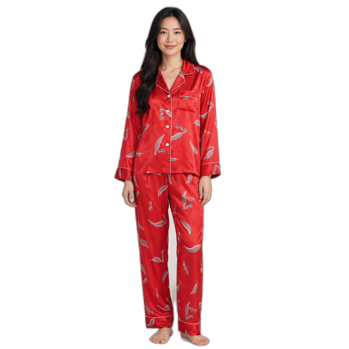 Women's Feather Silk Pajama Set
