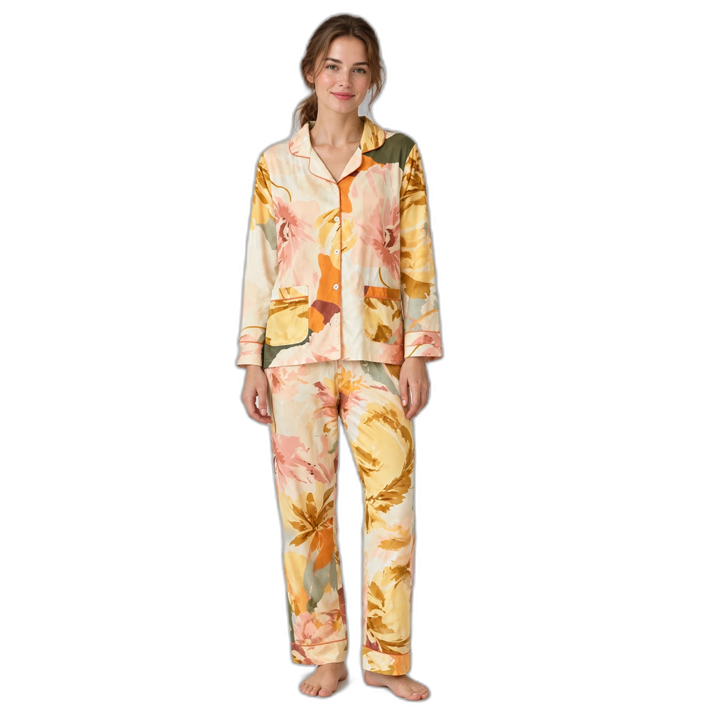 Women's Yellow Peony Flower Pajama Set