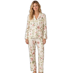 Pink Floral Off-White Pajama Set