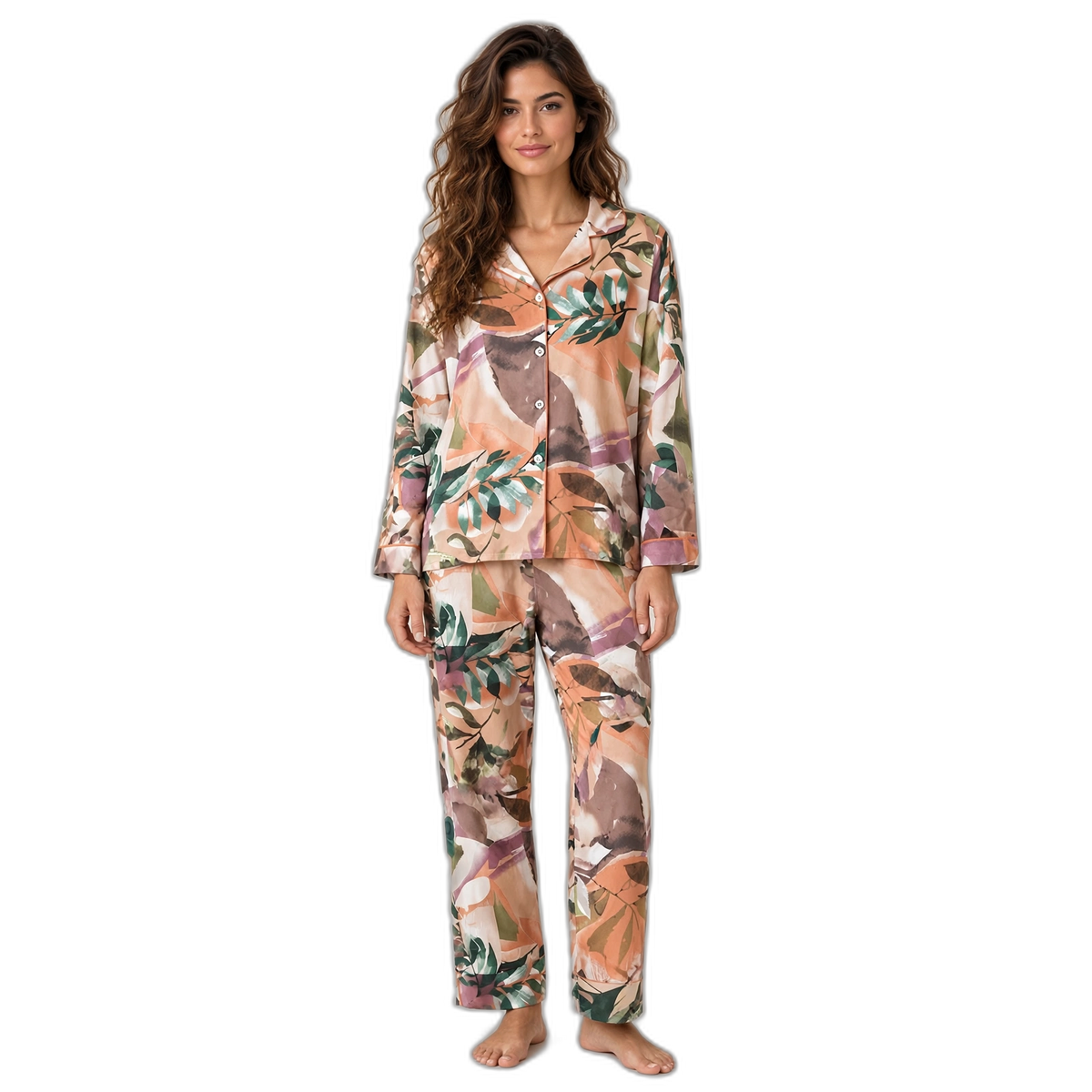 Women's Leaf & Flower Cotton Pajama Set