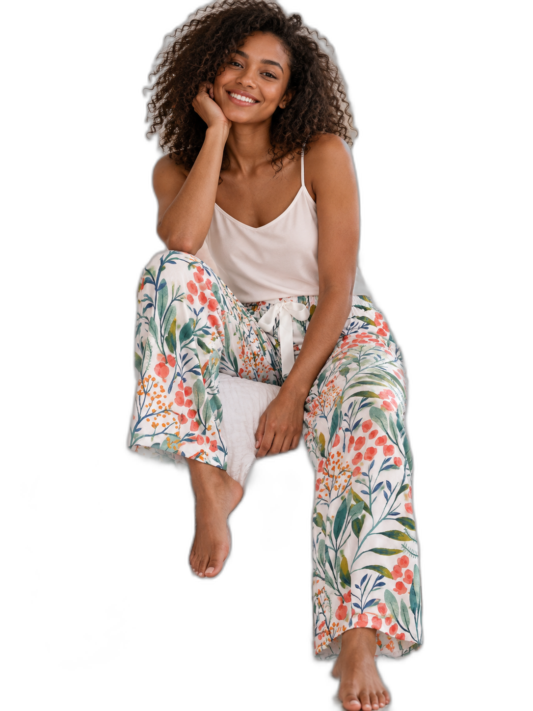 Women's White Floral Pajama Set