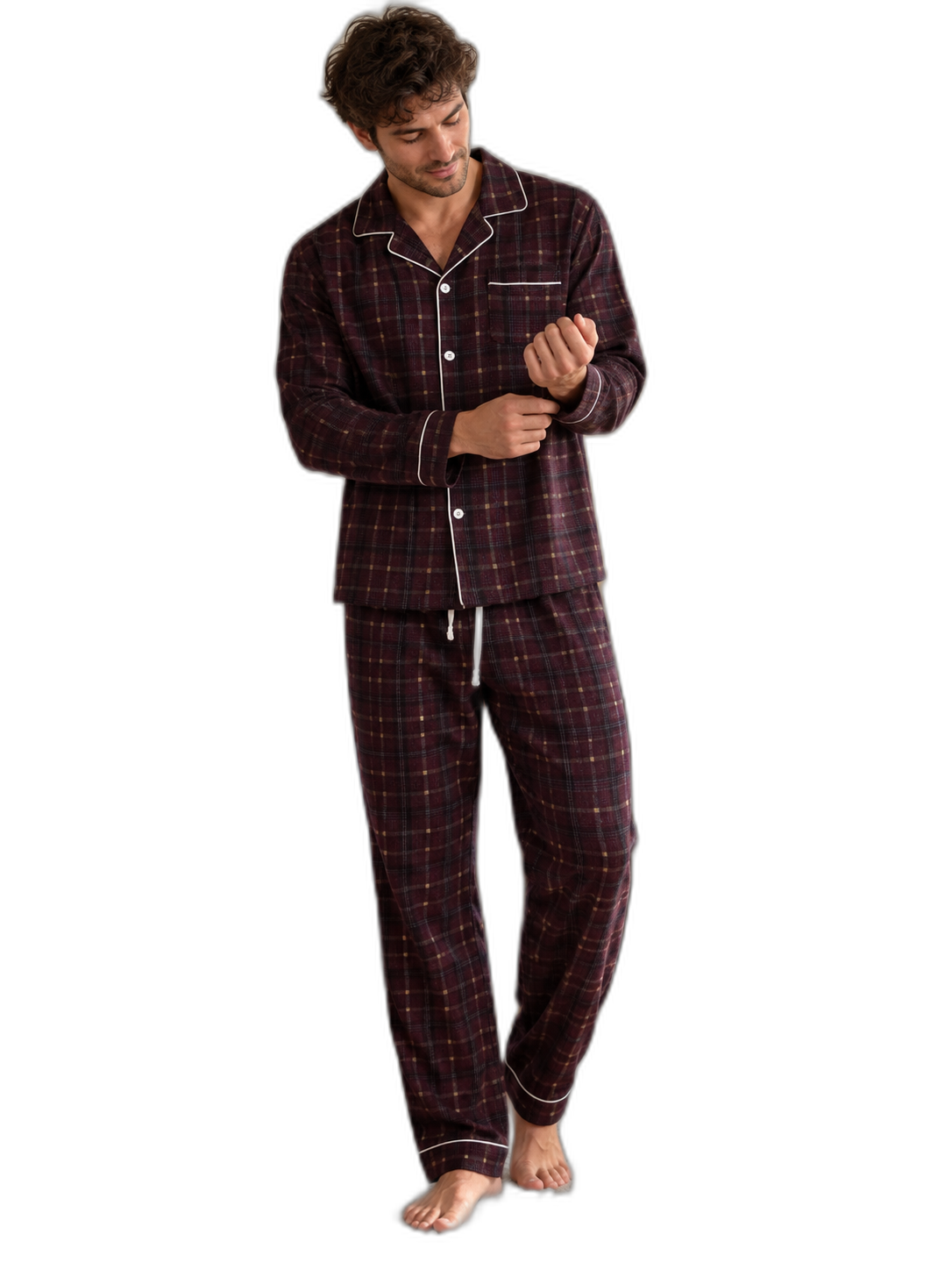Plaid Cotton long Sleeve Pajamas Set