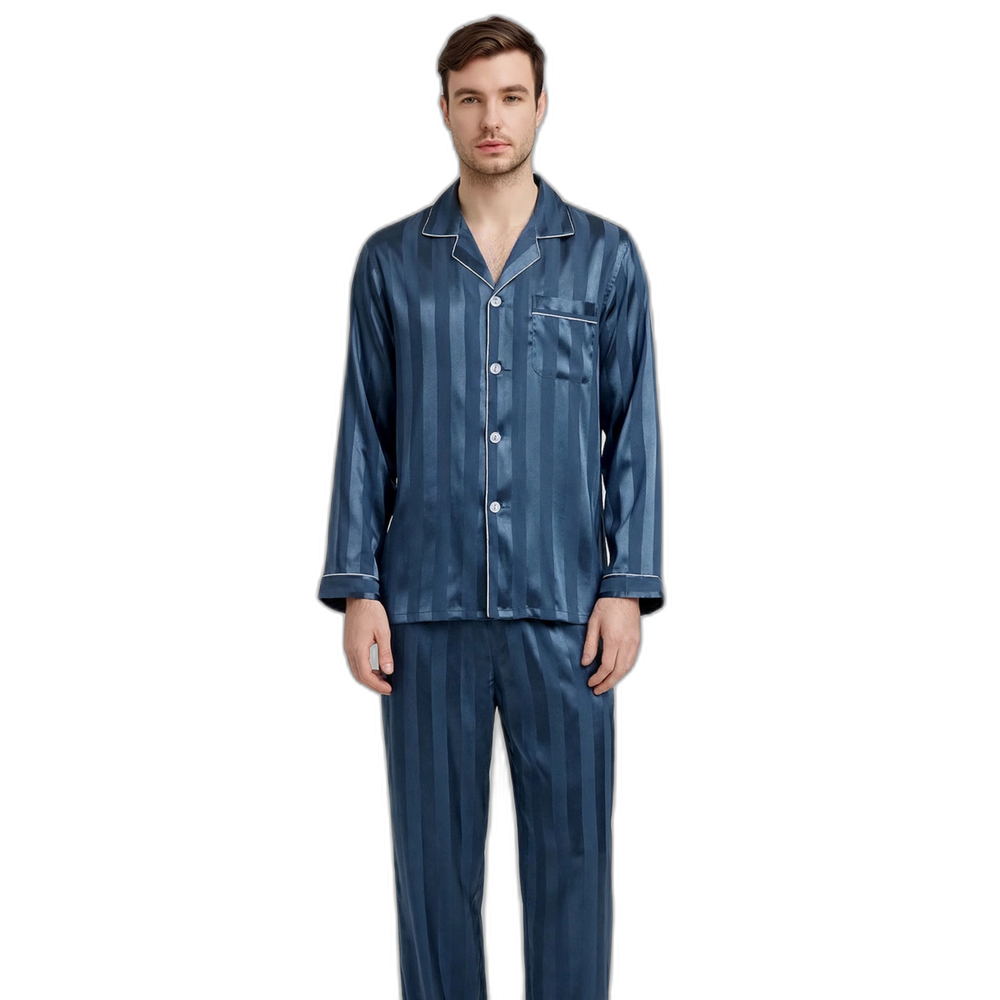 Men’s Lake Blue Silk Pajama Set