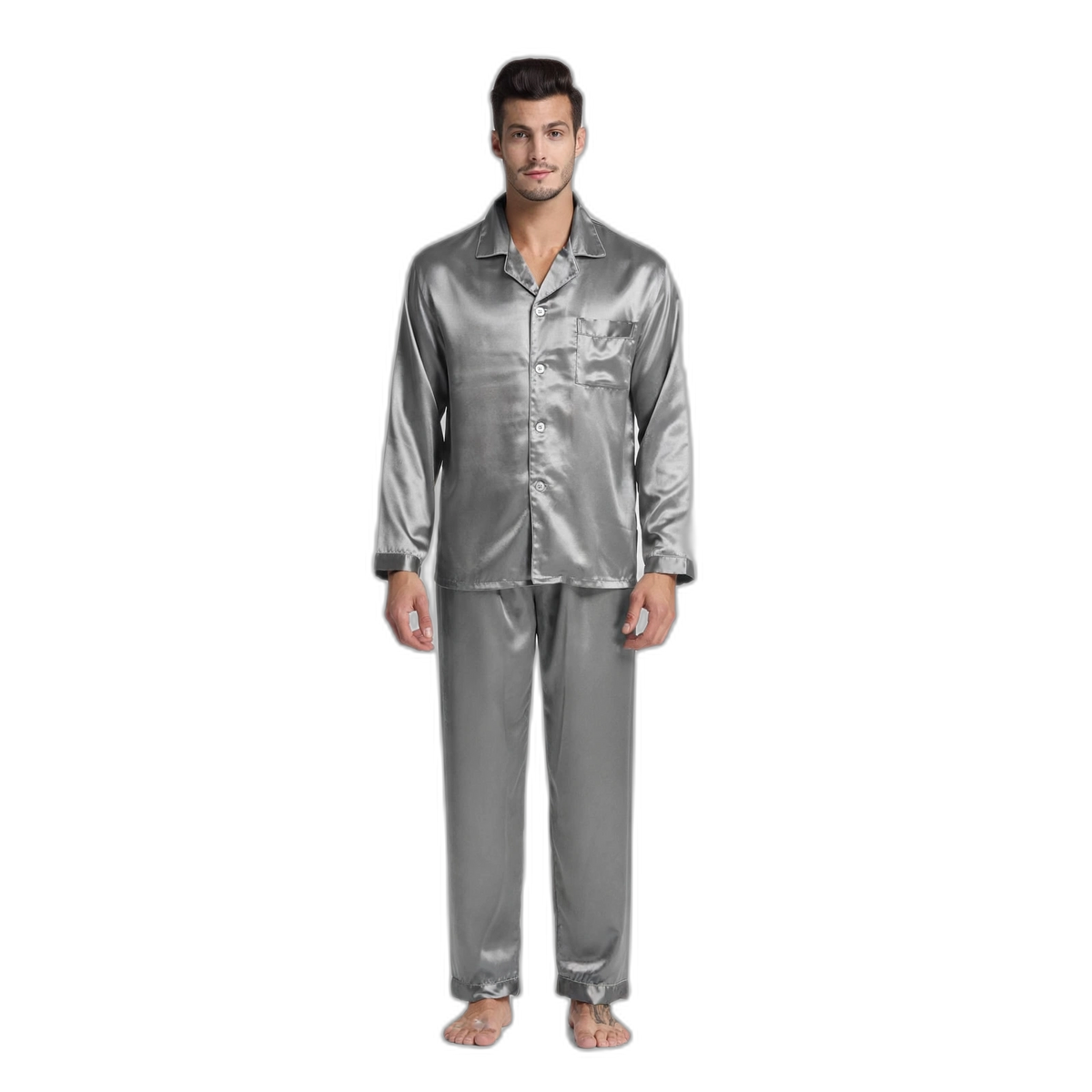 Men's Grey Silk Pajama Set