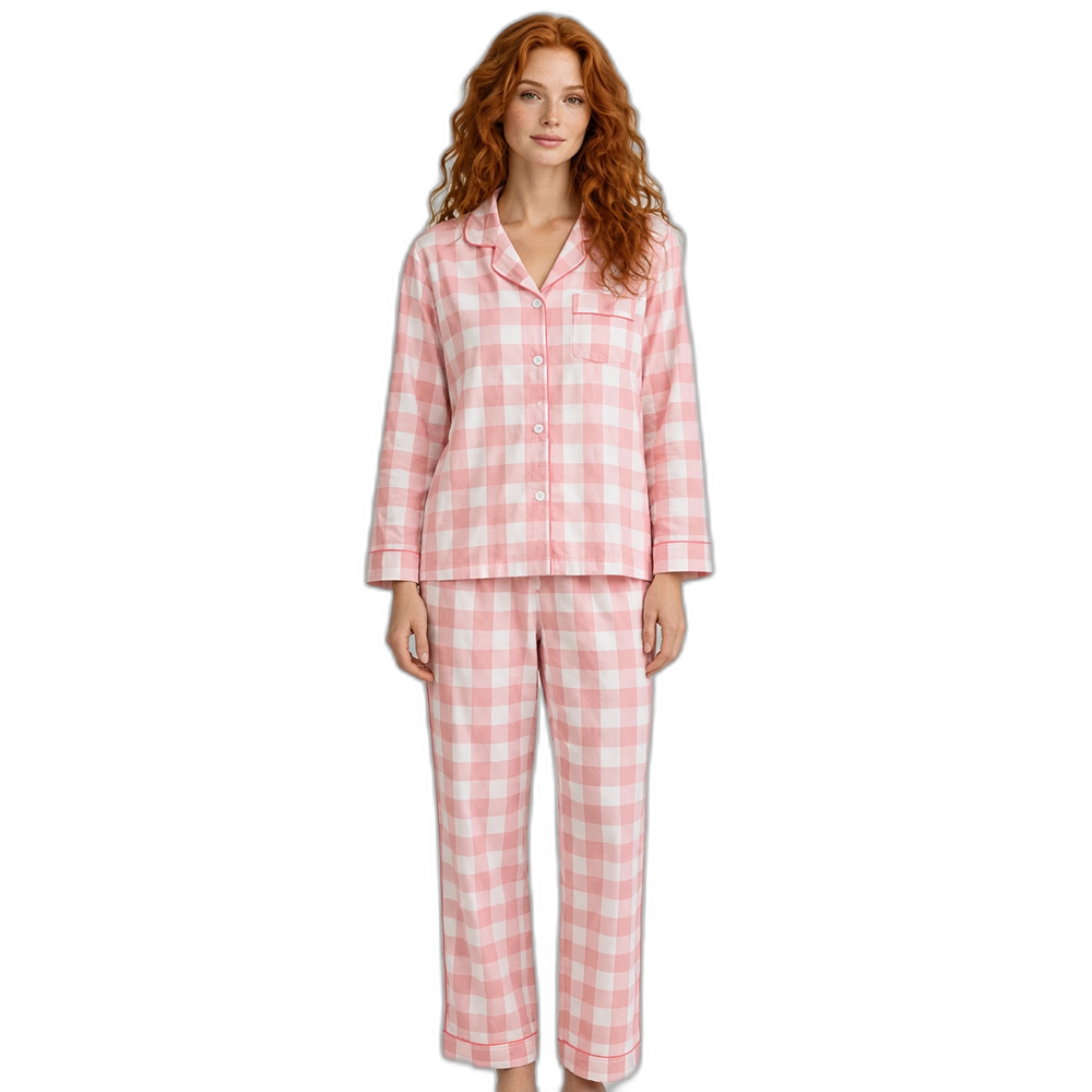 Women's Pink Big Grid Pajama Set