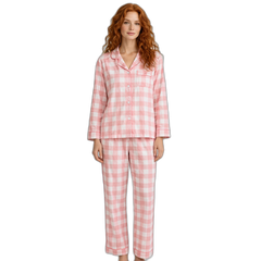 Women's Pink Big Grid Pajama Set