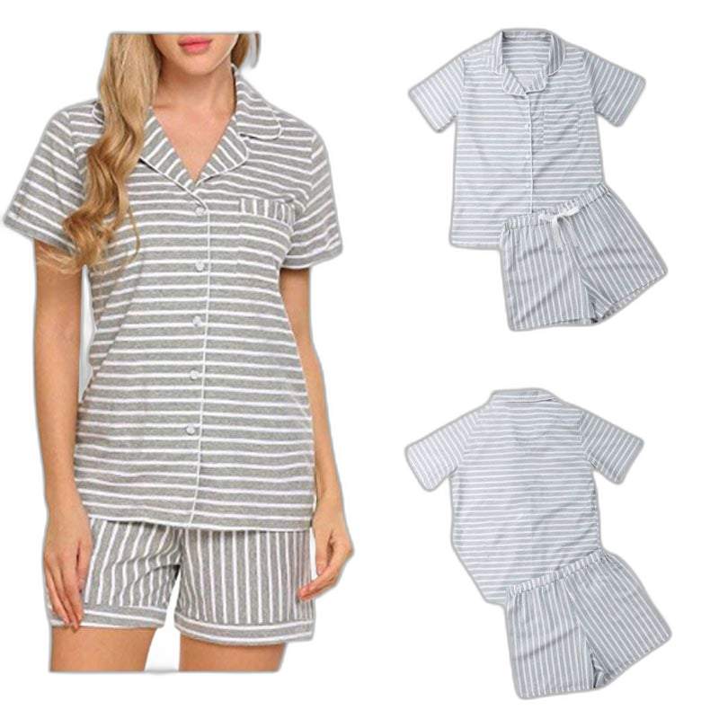 Women's Grey Stripe Pajama Set