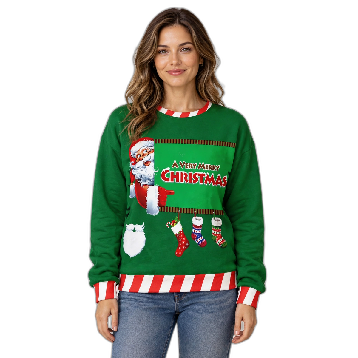 Women's Long-Sleeve Round-Collar Christmas Ugly Sweater