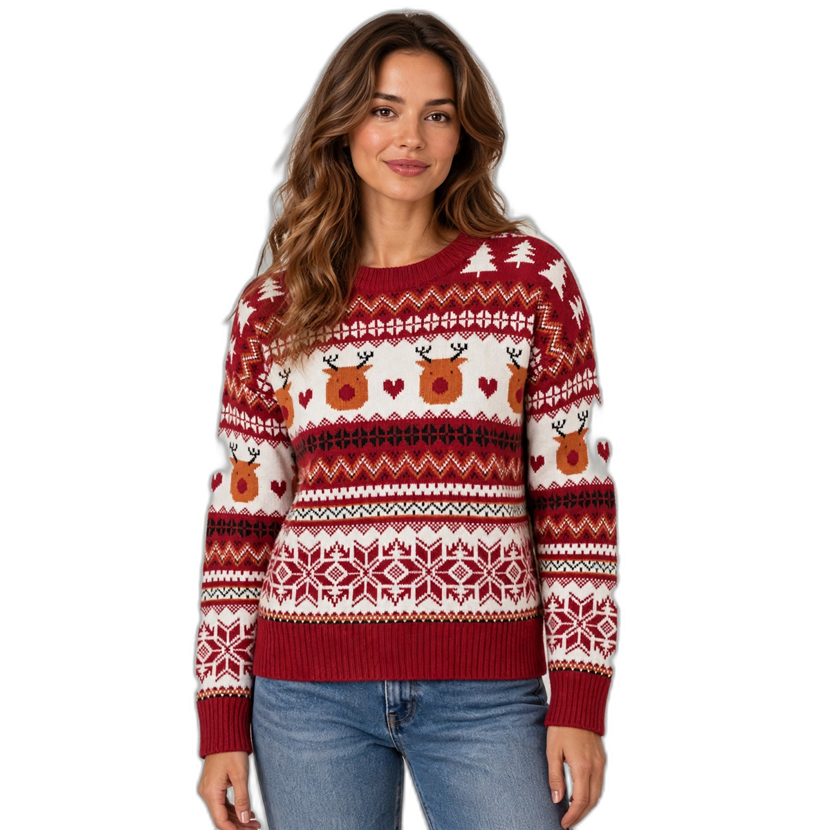 Women’s Round-Neck Printed Christmas Ugly Sweater