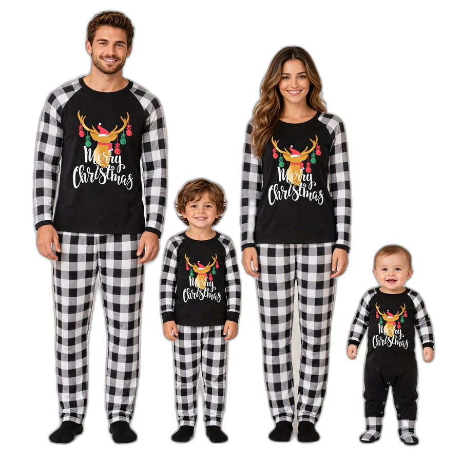 Black & White Merry Christmas Family Pyjama Set