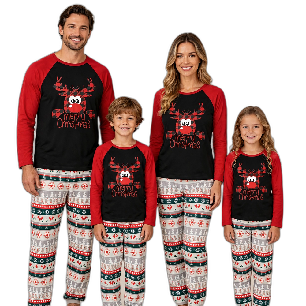Red Christmas Deer Print Pajama Set