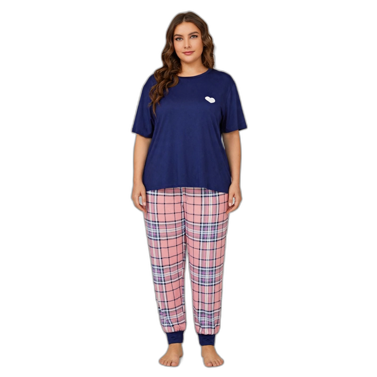 Blue Check Plus Size Pajama Set
