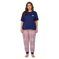 Blue Check Plus Size Pajama Set
