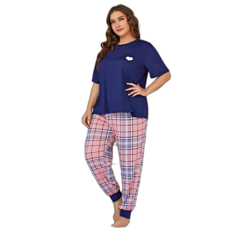 Blue Check Plus Size Pajama Set