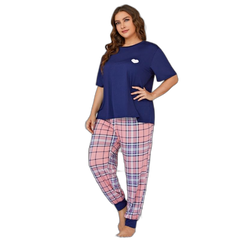 Blue Check Plus Size Pajama Set