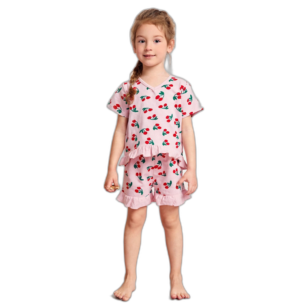 Cherry Printed Short Sleeve Pajama Set