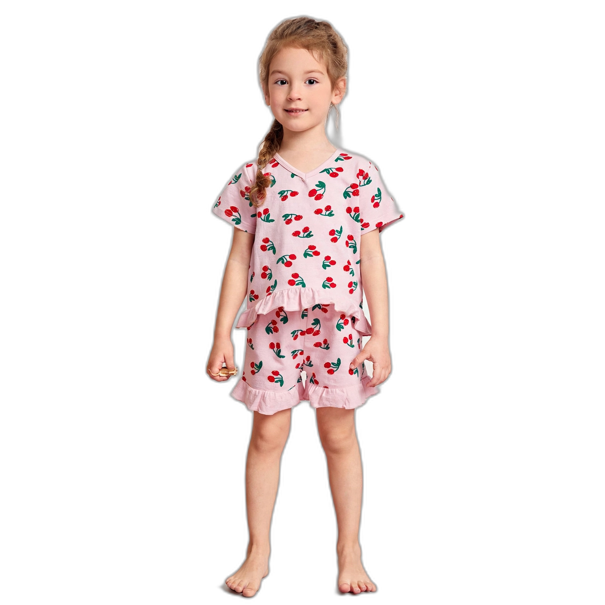 Cherry Printed Short Sleeve Pajama Set
