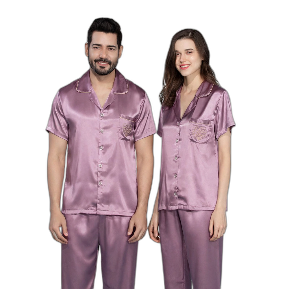 Matching Pink Silk Pajama Set for Couples