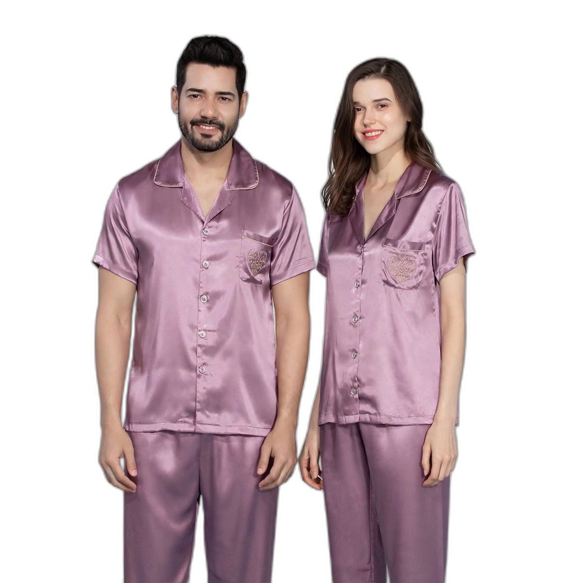Matching Pink Silk Pajama Set for Couples
