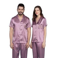 Matching Pink Silk Pajama Set for Couples