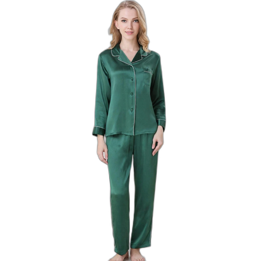 Women's Green Silk Pajama Set