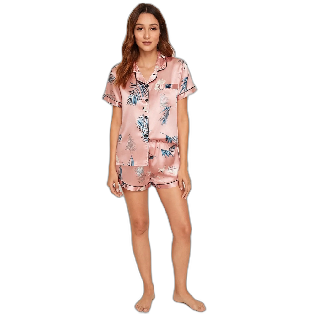 Printed Silk Shorts Pajama Set
