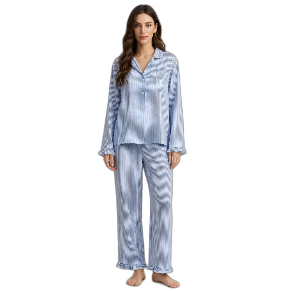 Women's Striped Long-Sleeve Cardigan Pajama Set