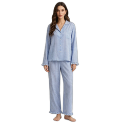 Women's Striped Long-Sleeve Cardigan Pajama Set