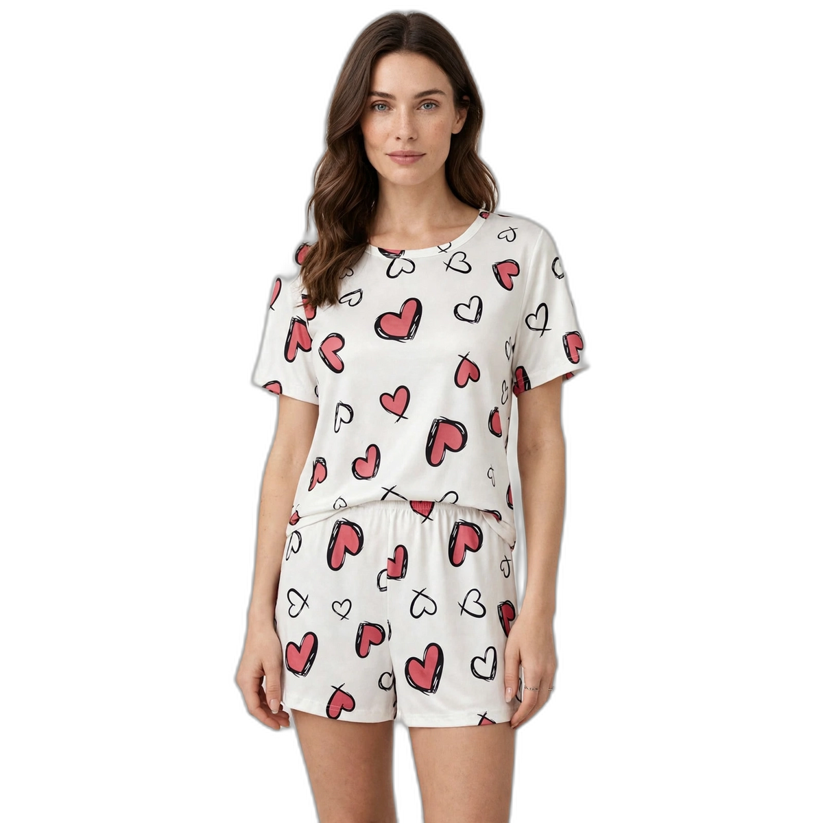 Women's Heart Print Shorts Set