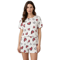 Women's Heart Print Shorts Set